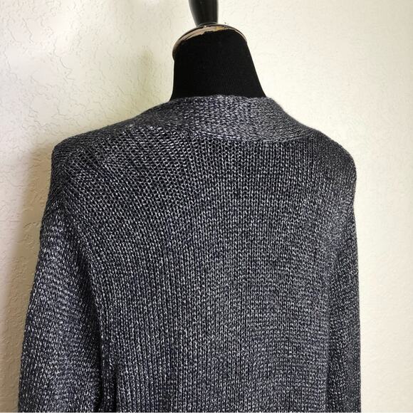 Eileen Fisher charcoal gray metallic open front crochet knit cardigan sweater XL - Picture 8 of 15